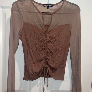 Almost Famous Brown Sheer Ruched Blouse